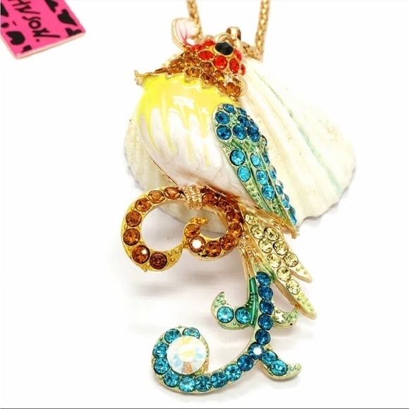 BETSEY JOHNSON PRETTY MULTICOLORED RHINESTONE BIRD NECKLACE - Picture 2 of 2